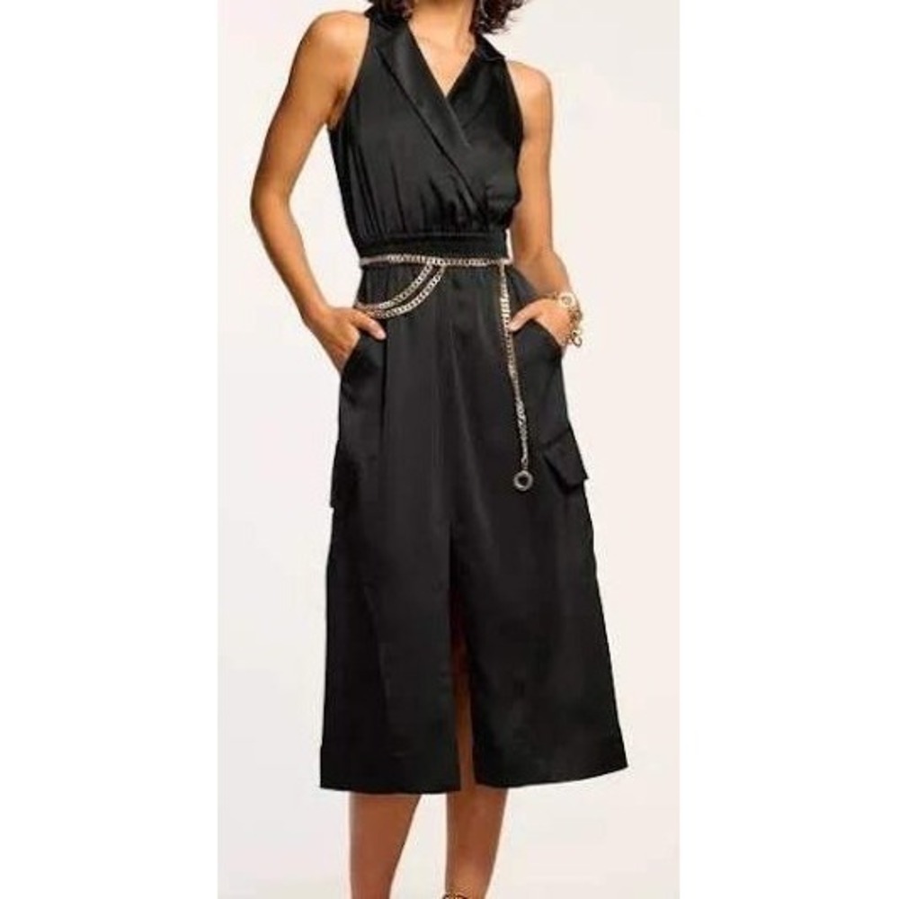Ramy Brook Nikia Black Sleeveless Utility Cargo Midi Dress Size S